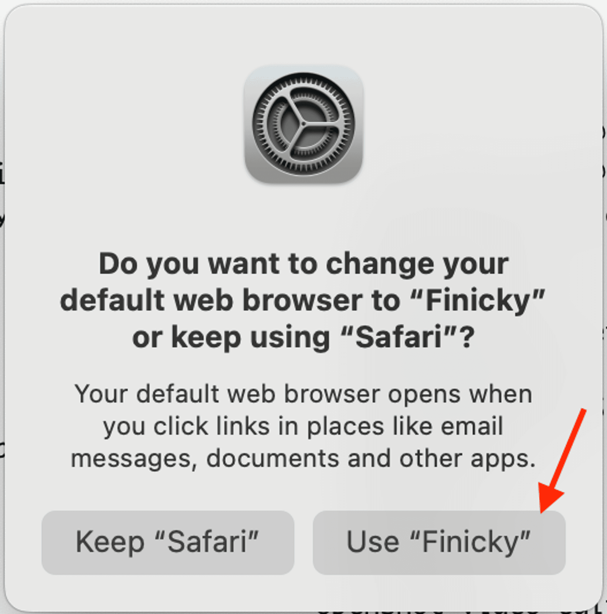When prompted allow Finicky to be your default browser