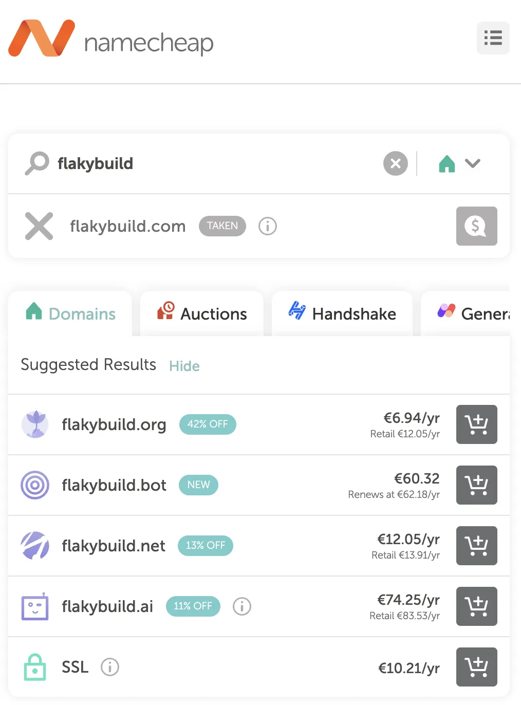 Searching for available domains in Namecheap