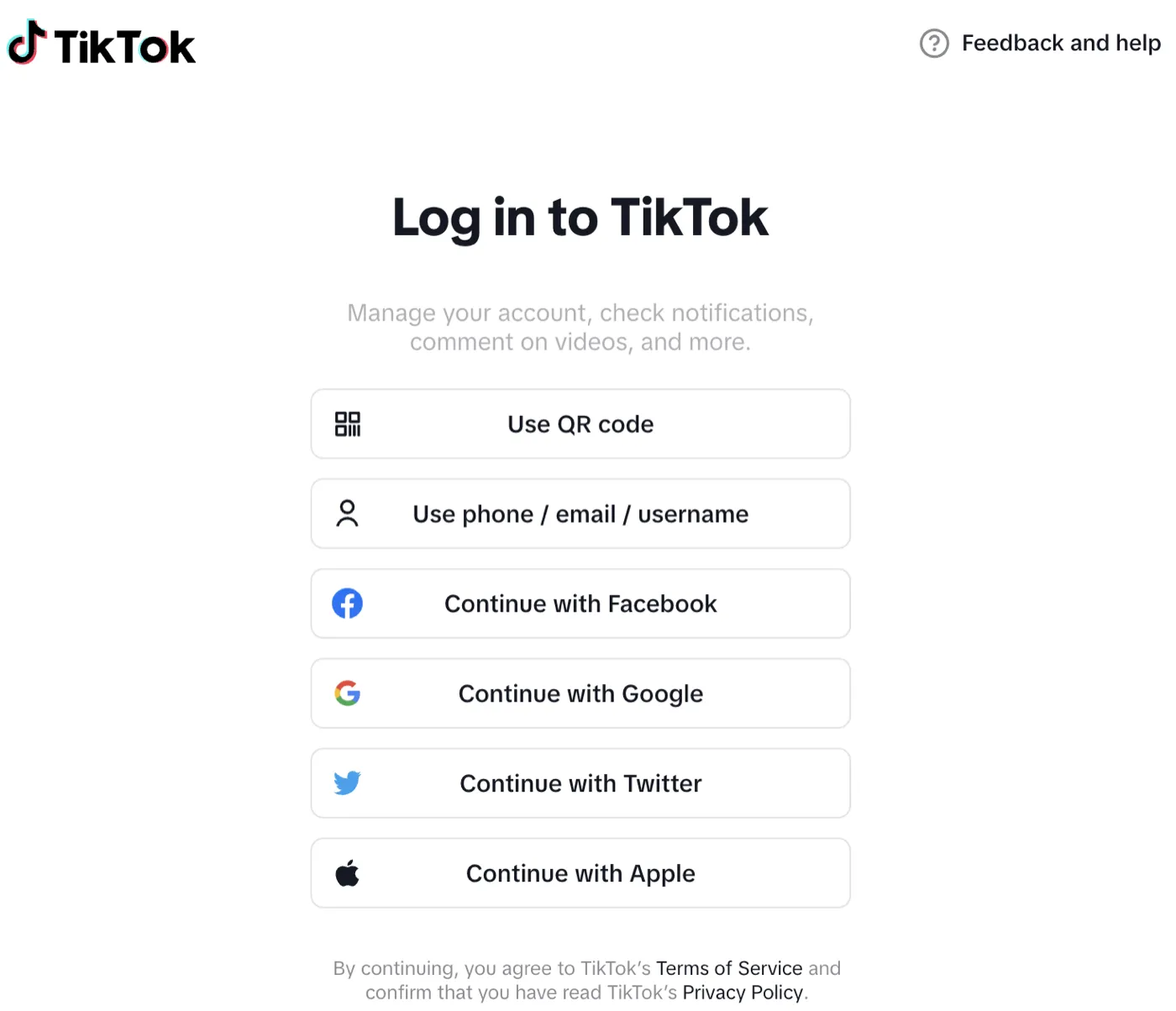 TikTok Login screen